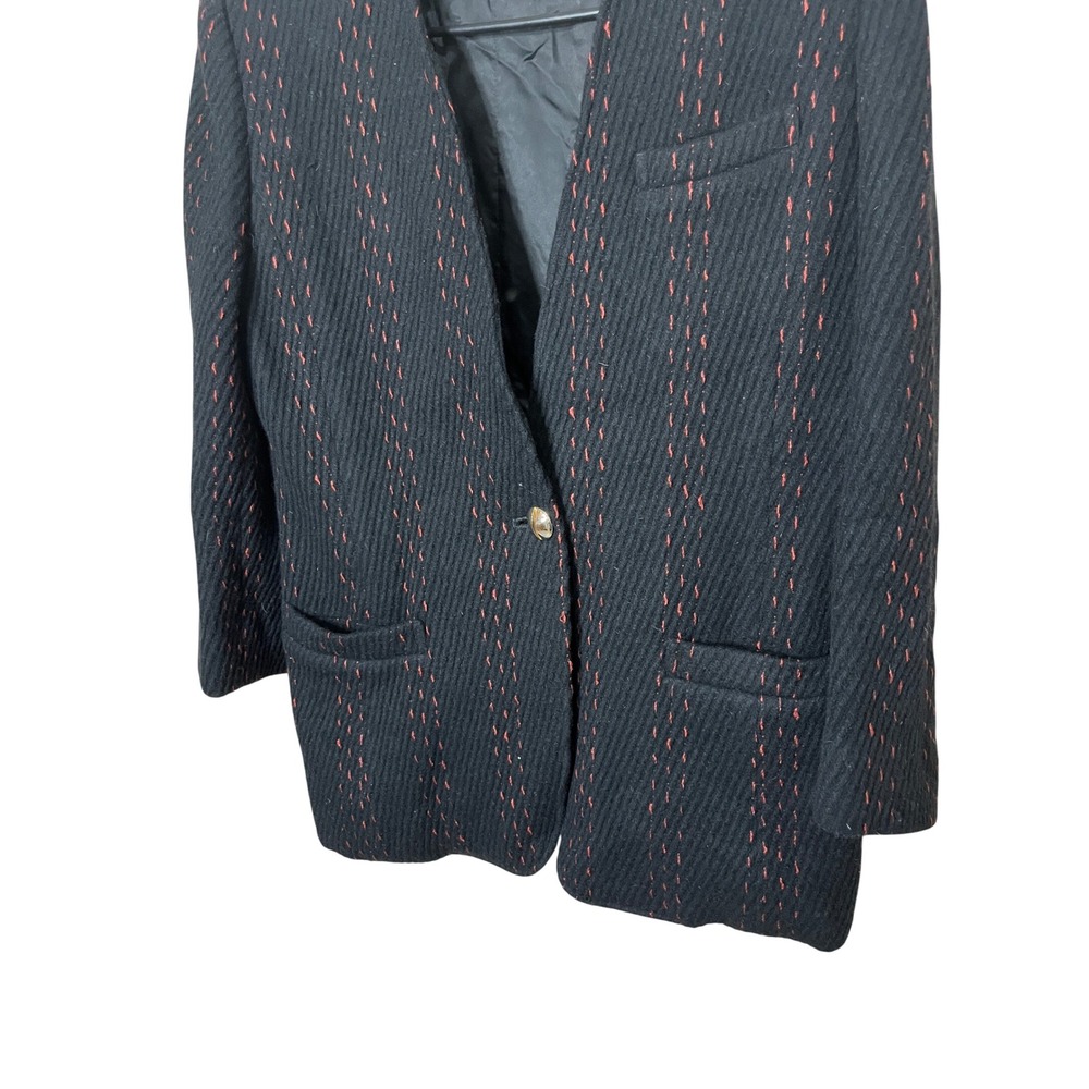 Shen Seek Hwa Black Red Striped Blazer Jacket One Button Collarless Size M - Picture 3 of 6
